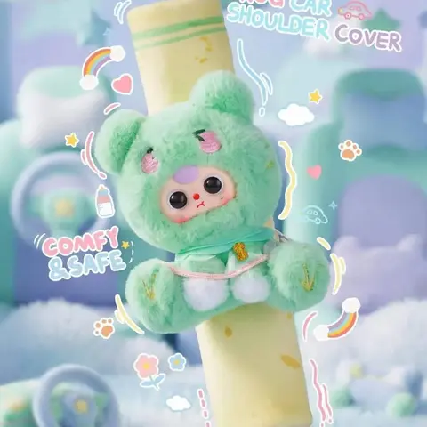 BabyThree Brand-New Car Seat Belt Decorative Cap Plush Toy Set, Kawaii Stuffed Animals, Soft Stuffed Animal, Cute Stuffies, Plushies for Car Interior Decoration Collectibles