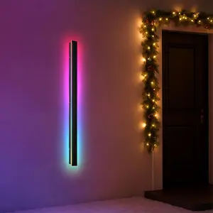 71 in Outdoor Wall Light, Modern Exterior Wall Light LED RGB/White/Dimmable, Black Waterproof Linear Strip Outdoor Lights with Remote App for House