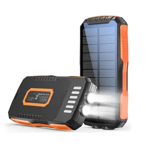 citicr 30000mAh wireless charging solar power bank, large-capacity external battery pack, 2 USB outputs, LED lighting lamp, waterproof and dustproof, essential for outdoor activities such as mountain climbing and camping