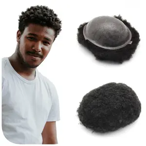 Histoupee Full PU Afro Toupee For Black Men Afro Curly Toupee Human Hair 8X10 Replacement Systems 4mm&6mm Afro curly Full Poly Thin Skin