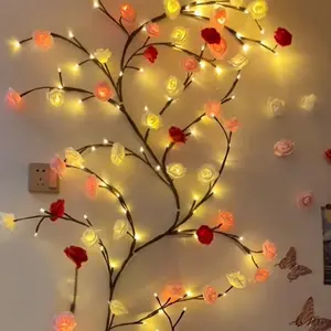 Rose LED Tree Branch Lights for Wall,Rose Blossom Vine Branch Room Gift,DIY,with 72 LED Lights and Remote,8 Lighting Modes,for Bedroom and Wall (63inch)