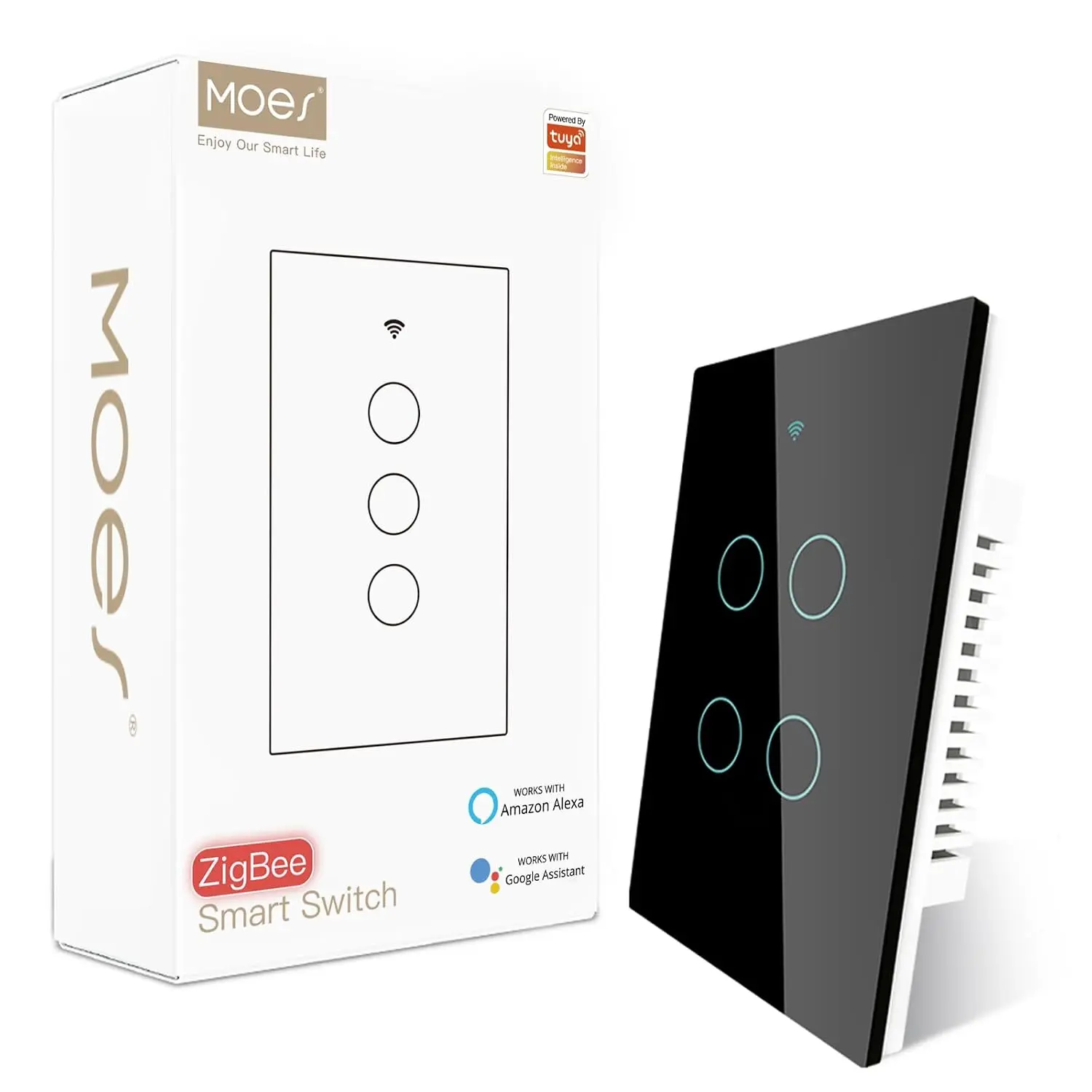 Zigbee Smart Switch 4 Gang, Need  Zigbee Hub & Neutral Wire, Black