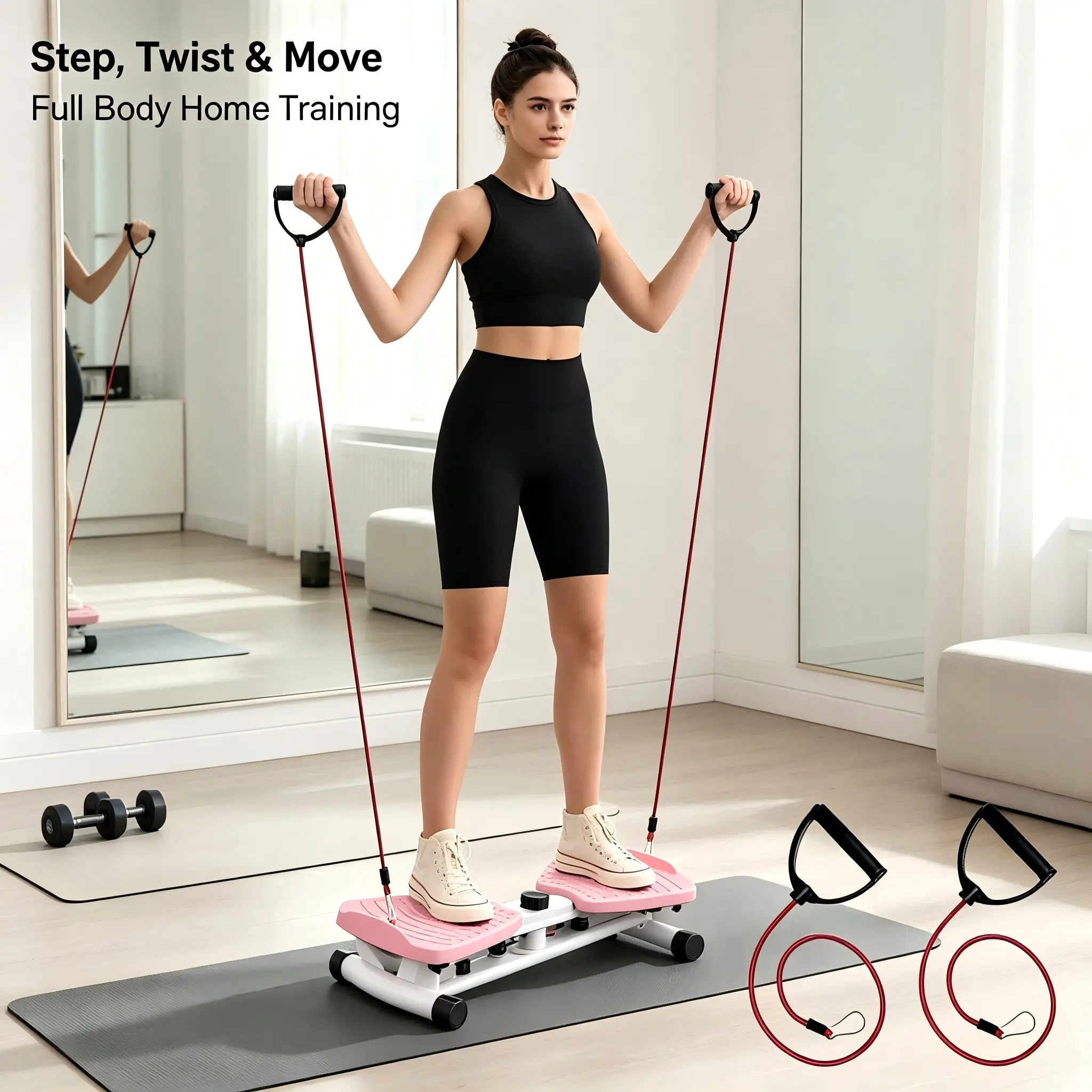 Waist Twist Board Standing Exercise Balance Trainer - Double Non-Slip Silent Rotation, Portable Home Fitness Equipment with Resistance Bands, Compact Easy-Storage Low-Impact Indoor Gear for Daily Family Workouts (Back Extension, Elliptical Compatibility)