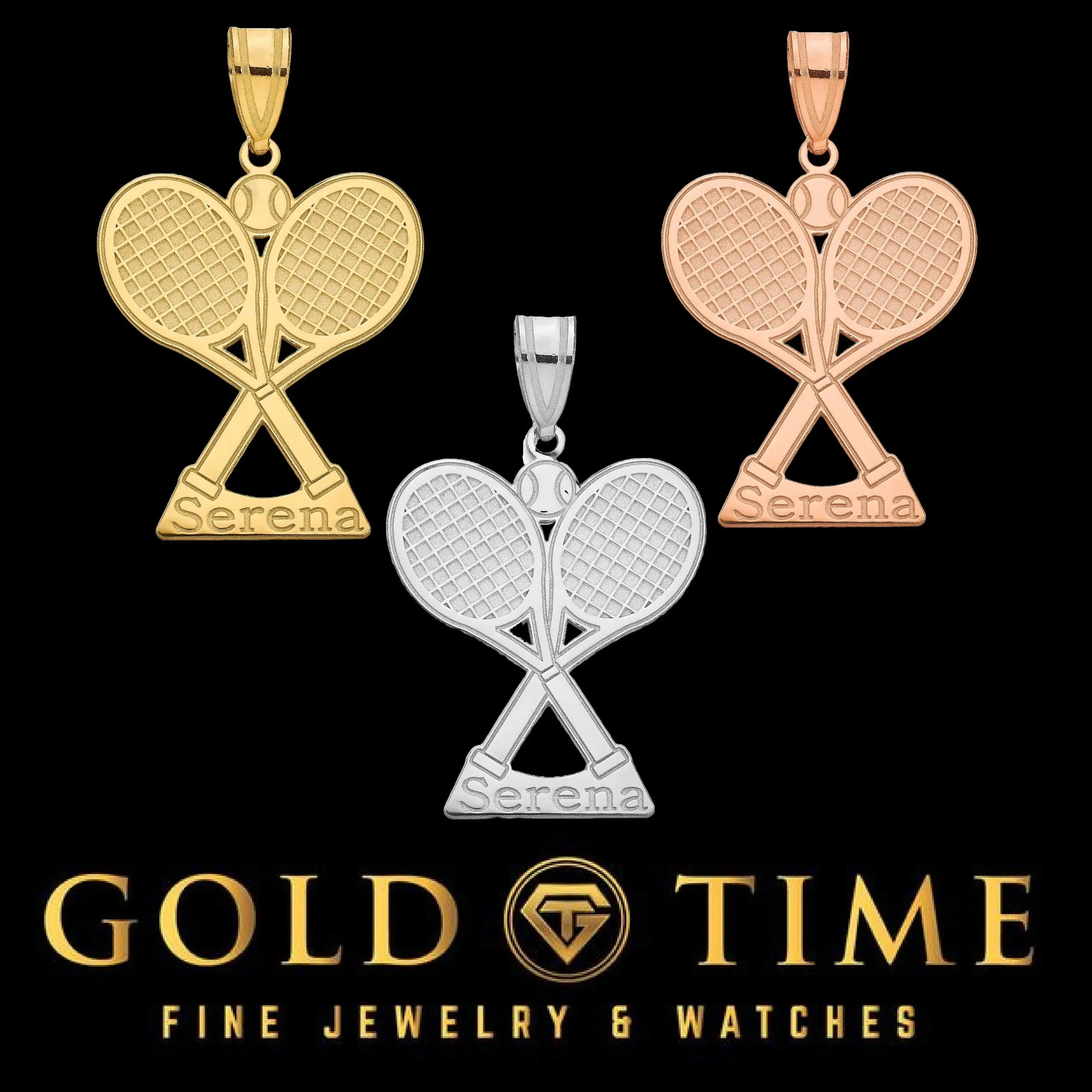 Elegant Made to Order Personalized Tennis Racket Pendant - Rhodium Plated Sterling Silver, 10 karat, 14 karat Gold - Yellow, White, Rose Gold for Athletes & Sports Enthusiasts