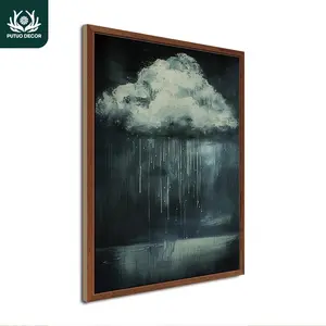 Rainy Cloud Element Wooden Painting Decor, Wood Poster Wall Art Decoration for Home Farmhouse Living Room Office Studio Cafe Coffee Shop Bar Club, Ornaments