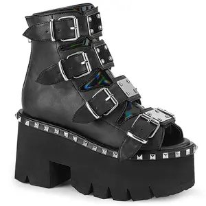 Demonia Ashes-70 Black Vegan Leather & Hologram Ankle Boots