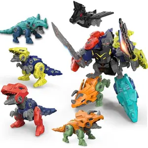 Dinosaur Transform Robot 5 in 1 Take Apart Toys Set for boy Kid Age 3 4 5 6 7 8 Years Old Construction Building DIY with Drill Tool Kit Best Gift for Birthday Christmas Easter