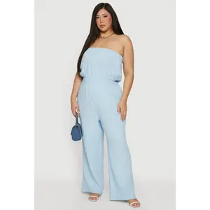 Plus Size Smock Waist Cargo Pocket Tube Jumpsuit