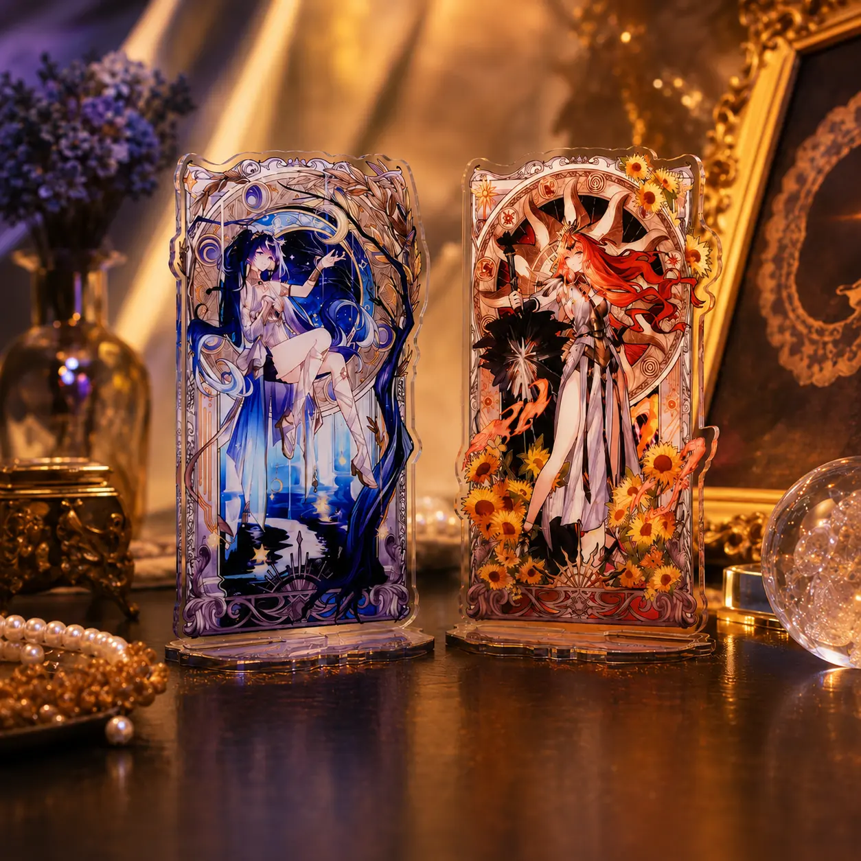 Wuwa Augusta & Iuno Tarot-Themed Acrylic Standee Set, Anime Figurine, Home Decor Desk Ornament, Gift for Anime Fans