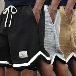 3-Pack Men's Waffle Shorts with Contrasting Stripes and Label Pattern Knitted Design with Drawstring and Pockets, Classic Chic Breathable Shorts for Summer Everyday and Street Wear, Perfect for Gifts
