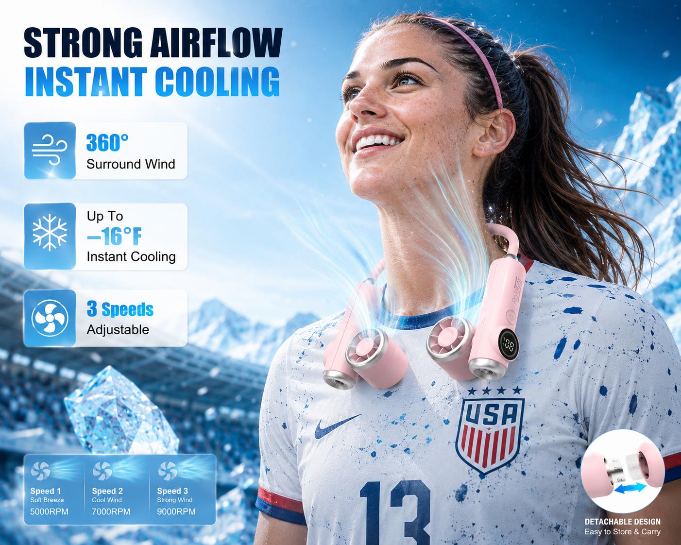[Summervibes] Tukio 2026 New 5-Speed Magnetic Neck Fan, Wearable Personal Cooling Fan, Detachable & Foldable Rechargeable Fan with 360° Adjustable Airflow for Summer Travel & Outdoor Use,dorm essentials,home essentials tiktokshopbacktoschool