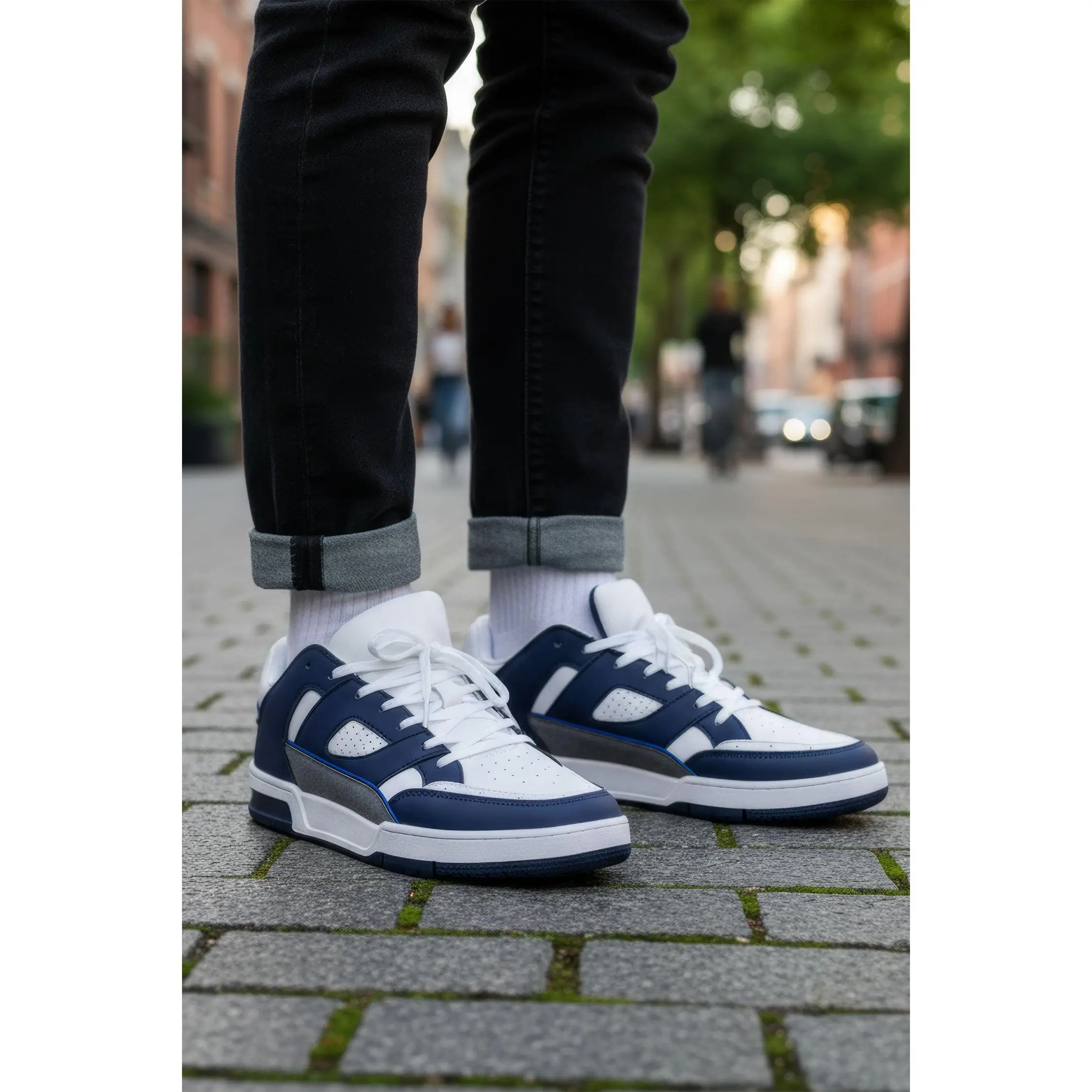 Snazzy Pair Low Top Sneakers - Navy Blue, White, Closed, Athletic Footwear for Boys, Ideal for Running and Training