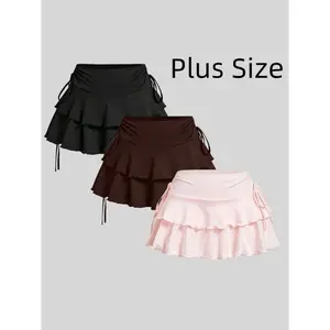 【Plus Size】 Solid Ruffle Trim Skirt, Casual Fashion Short Skirt for Daily Outdoor Wear, Women Plus Clothing for Spring Fall