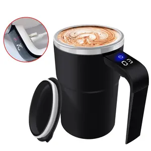 Self-stirring Coffee Mug Magnetic Stirring Cup Rechargeable Automatic Mixing Cup w/LCD Thermometer for Coffee Tea Hot Chocolate (Black)