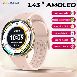 2025 New GPS Smart Watch, Compass, Altitude, Barometer, IPX8 Waterproof, Wireless Calling, Multiple Sports Modes, Voice Assistant, Activity Tracking,  1.43-inch AMOLED HD Display, Ultra-Thin Dial, Unisex Smartwatch for Men and Women