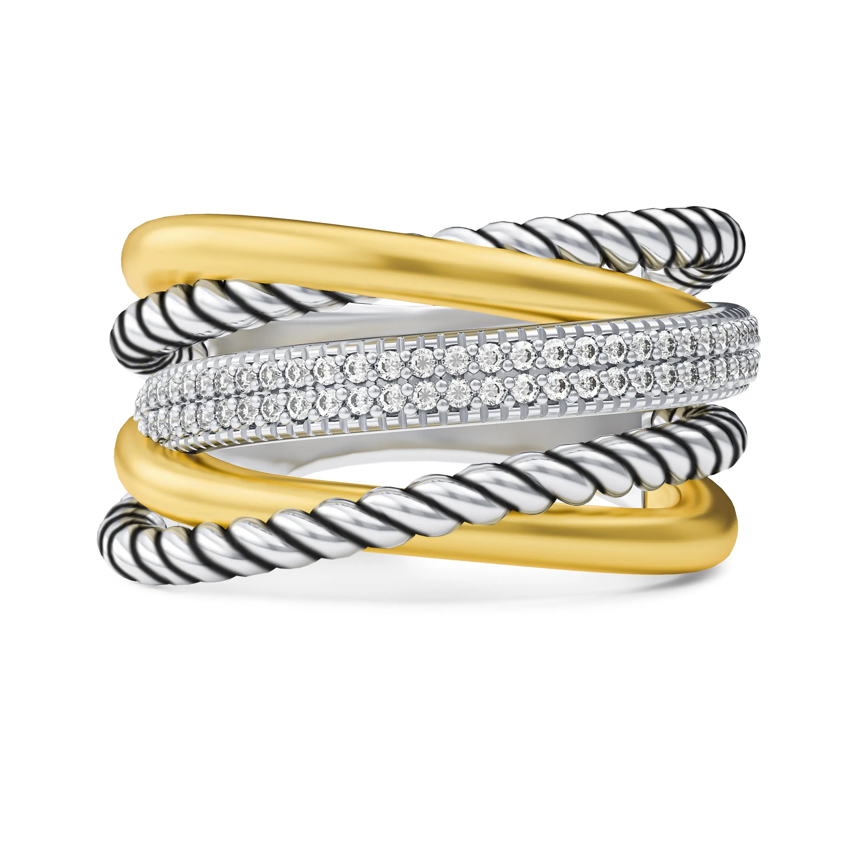 MYTYS Two-tone Staggered Ring Elegant Classic Stacking Premium Comfortable Fashionable Jewelry Accessories For Women