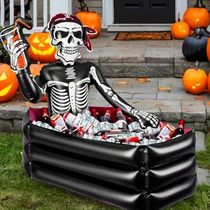 39-Inch Halloween Inflatable Decorative Skull Beverage Cooler Large Capacity Beverage Ice Bucket Halloween Party Supplies Suitable for Indoor Outdoor Garden Lawn Courtyard Decoration