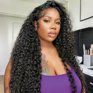 Half Wig Human Hair Deep Wave 200% Density Wear Go Glueless Wigs Human Hair Curly 3 In 1 Half Wigs for Women Drawstring Seamless Flip Headband Wig Beginner Friendly