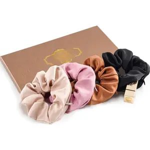 Stash Scrunchies, 4 count Hair Scrunchies With Zipper Pocket,  Pocket Scrunchie for  , Elastic Hair Ties Ponytail Holder Accessories for Thin Fine Curly Hair -Style A