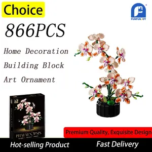 866PCS New Creative Building Block Flowers Champagne Orchid Set DIY Buildable Home Ornament Everlasting Flower Perfect Christmas Gift
