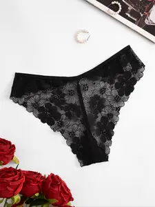 Lace Thin Tempting Sexy Women's Thong Panties, Back Cutout Butt Enhancing Lingerie, Erotic Underwear for Women