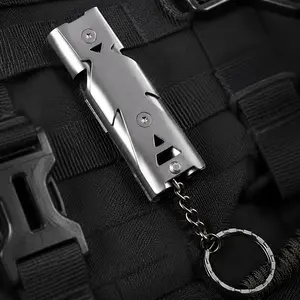 High-Volume Dual-Tube Stainless Steel Emergency Survival Whistle for Outdoor Adventures, EDC Keychain, Hike Trek Rescue Gear, Anti-Loss Alloy Safety Tool for Backpacking and Sports.