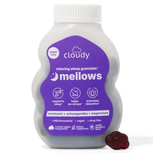Cloudy Mellows Relaxing Sleep Gummies - Melatonin, Ashwagandha, Magnesium - Vanilla Blueberry, Sugar-Free
