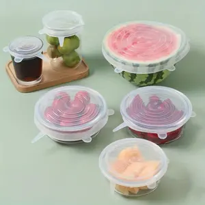 6pcs Silicone Elastic Lids, Reusable Durable Food Storage Bowl Lids, Storage Container Lid, Dishwasher & Refrigerator Safe, Kitchen Supplies, 6 Different Sizes