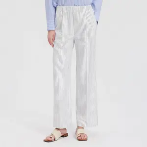Women's Mid-Rise Straight Leg Pleated Tailored Trousers - A New Day White Striped XL