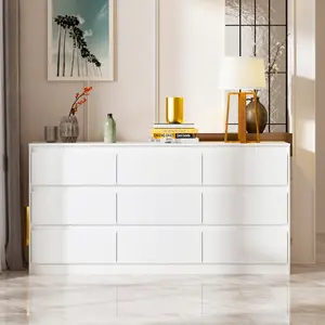 FUFU&GAGA 9 Drawer Storage Dresser - 63” Wide Wood Chest for Bedroom Living Room Hallway