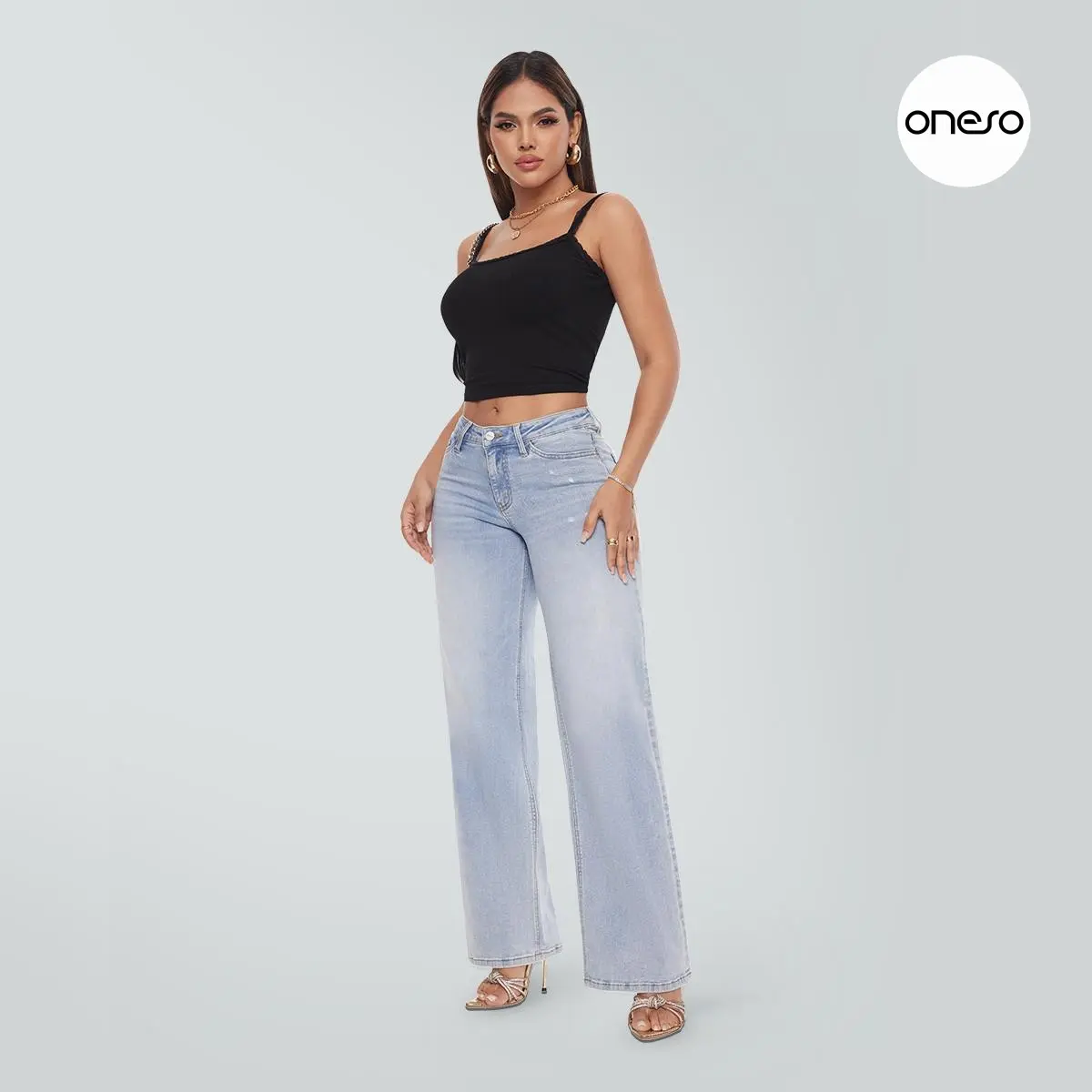 Magic ONESO BBL Jeans for Women Mid-Low Rise Stretch Baggy Fit Comfortable Light Blue/Dark Blue Wide Leg Distressed Denim with Tummy Control #TikTokShopBackToSchool