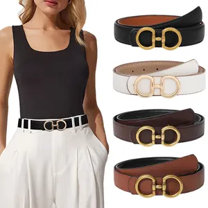 Fashion Two-in-One Women Leather Belts Reversible Golden Buckle Belt for Jeans Dresses with Puncher Ladies' Accessories