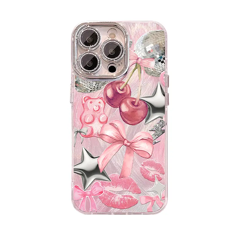 Disco Ball & Cherry Pattern Phone Case for iPhone 11/12/13/14/15/16/17 Pro  Max,17Air,14/15/16 Plus,X,&XS Max; feather-veil texture design,  anti-fingerprint, lens film & full-body drop protection. - TikTok Shop