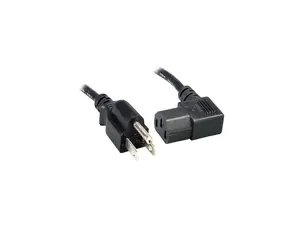 Nippon Labs 18 AWG Right Angle Standard Power Cord NEMA 5-15P to C13, 10A, 125V, 15 ft. Black Power Cable NEMA 5-15P to IEC-60320-C13
