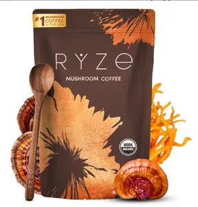 RYZE SUPERFOODS Mushroom Medium Roast Coffee USDA Organic with 6 Adaptogenic Mushrooms, USA Grown Instant Coffee for Better Energy