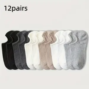 12 Pairs No-Show Invisible Boat Socks for Men & Women, Low Cut Liner Socks with Silicone Heel Grips, Assorted Mixed Colors Breathable Cotton Blend, Casual Comfort for Loafers Sneakers Flats