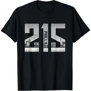 100%cotton Vintage Philadelphia Philly 215 Area Code Skyline T-Shirt Menswear Top