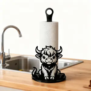 Highland Cow Metal Toilet Paper Holder, Hollow-out Iron Ready-to-use Paper Roll Holder with Highland Cow Design, Bathroom and Kitchen Decoration, Bathroom Decoration Accessories, Suitable for Bathroom, and Rustic-style Home Decoration