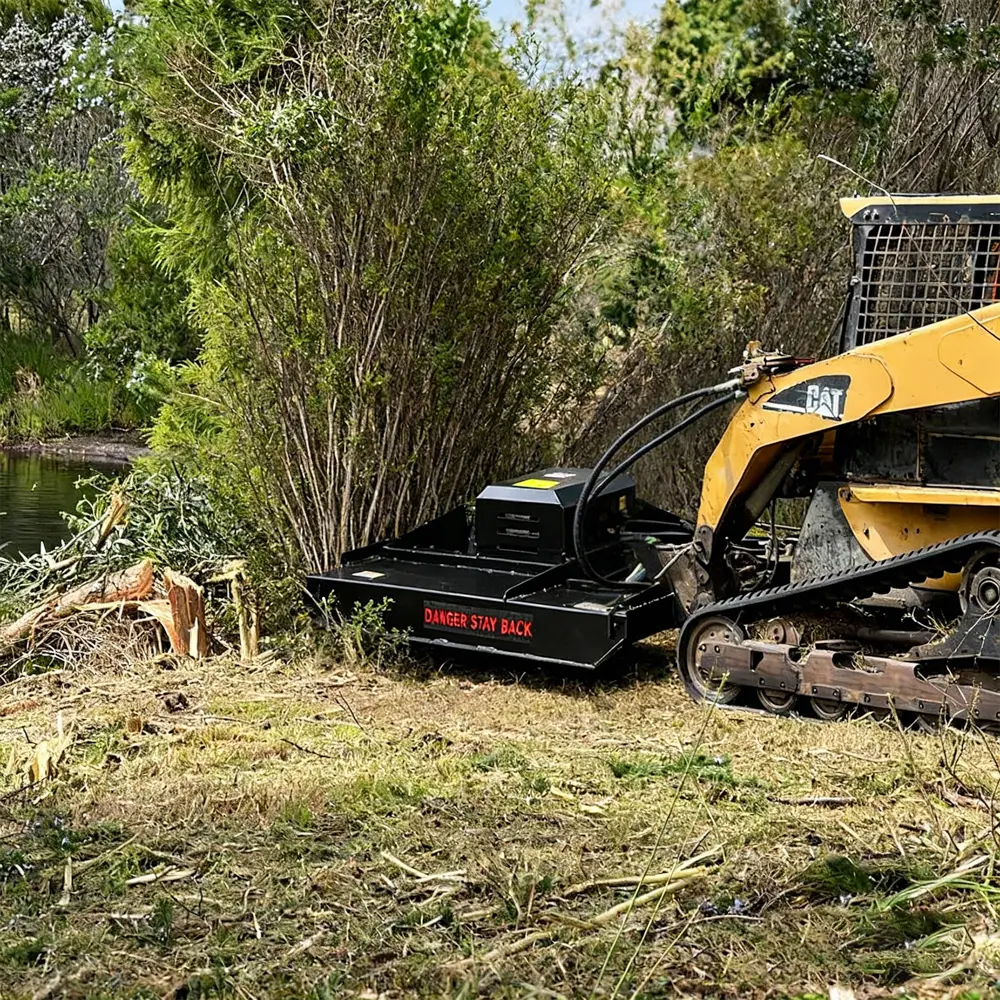 65" Heavy-Duty Hydraulic Brush Cutter Attachment for Universal Skid Steers - Twin-Blade Land Clearing Mower, 2538psi Required Pressure, Back Safety Chain, 0.4in,23.6in,65*67*23in,73.6" Overall Wide Deck,899lb, All Prices Include Shipping, 0.4 In
