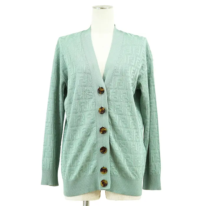 Pre-owned FENDI Cotton Small Leather Goods Rayon Knit Cardigan