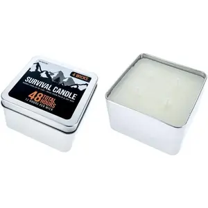 4 Wicks Survival Candle in Tin Box, 48 Total Hours/12 Hours Per Wick Top Layer Soy Wax, Great Light Source Gear for Survival, Camping, Blackout & Peace of Mind