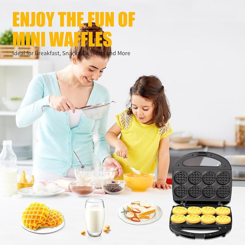 OSTBA Mini Waffle Maker: 750W Powerful Heating, Cooks 8 Waffles at Once, Fast & Even Cooking, Non-Stick & Easy Clean, Compact & Portable for Family Breakfast