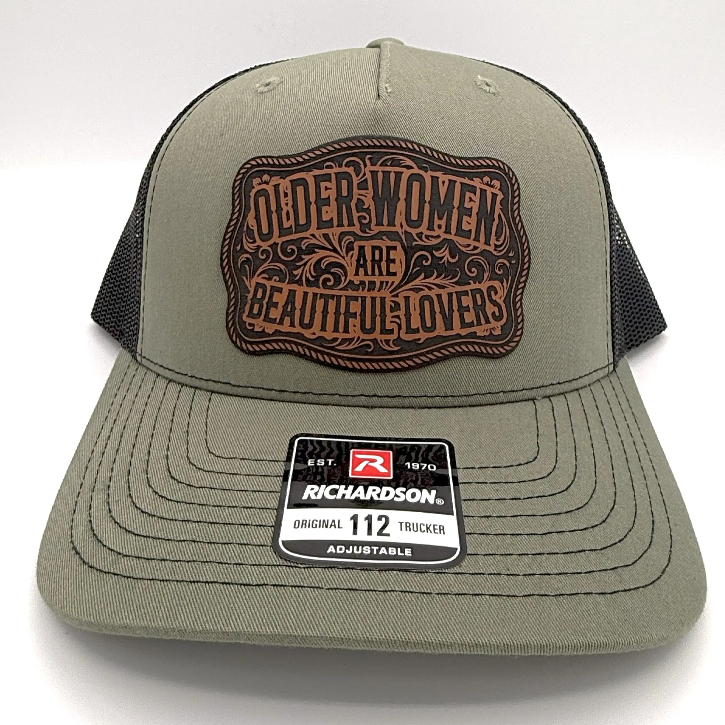 Richardson 112 Loden Green & Black w/ Leather Patc