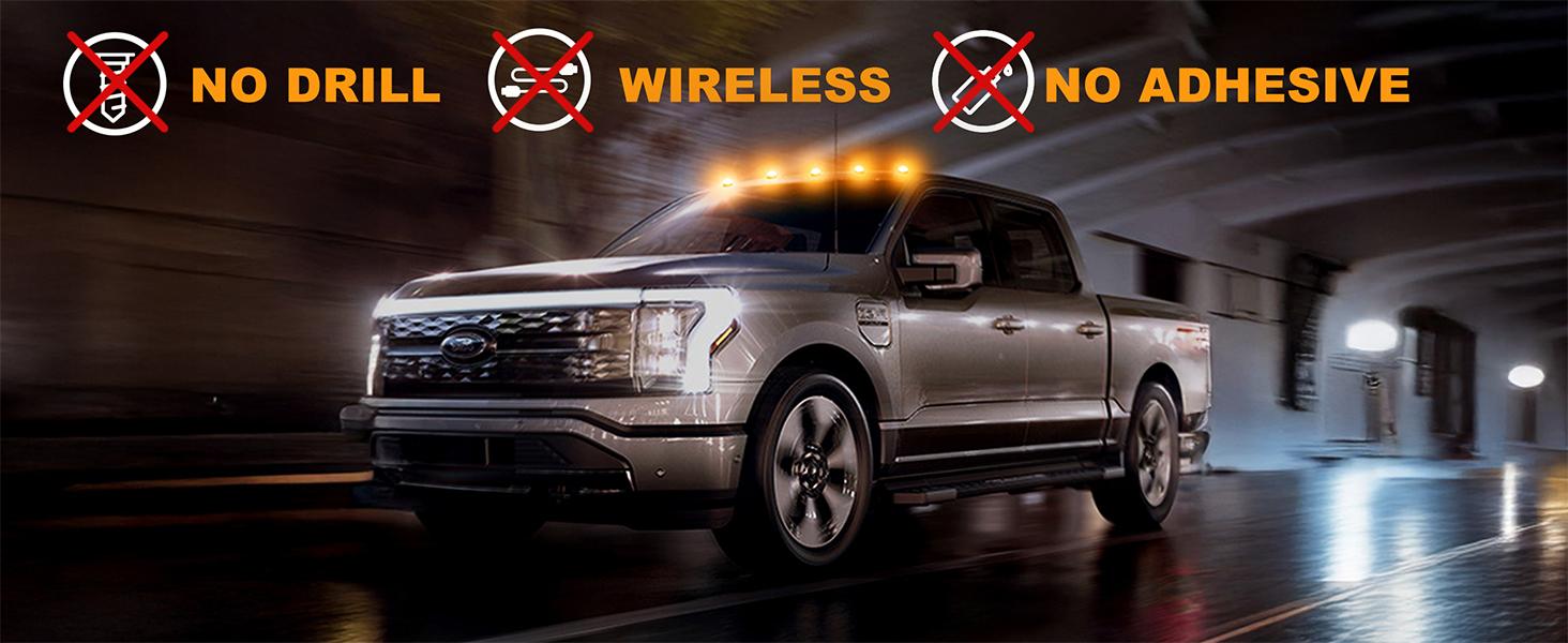 Wireless Solar Roof Lights for Truck SUV, No-Drill Cab Marker Lights, 3 Suction Cup Mount, Auto On/Off, IP67 Waterproof Solar Car Roof RGB Strobe Light,