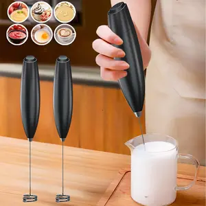 Powerful Milk Frother Wand , Ultra Fast Handheld Drink Mixer - Electric Whisk Foam Maker for Coffee, Lattes, Cappuccino, Matcha, Hot Chocolate & Creamer - Black Espresso Coffee Maker Cordless Milk Frother