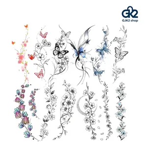 High-end Butterfly Flower Water Transfer Tattoo Stickers, Elegant Floral Temporary Tattoos for Back of Hand Instep Body Decor anklets women