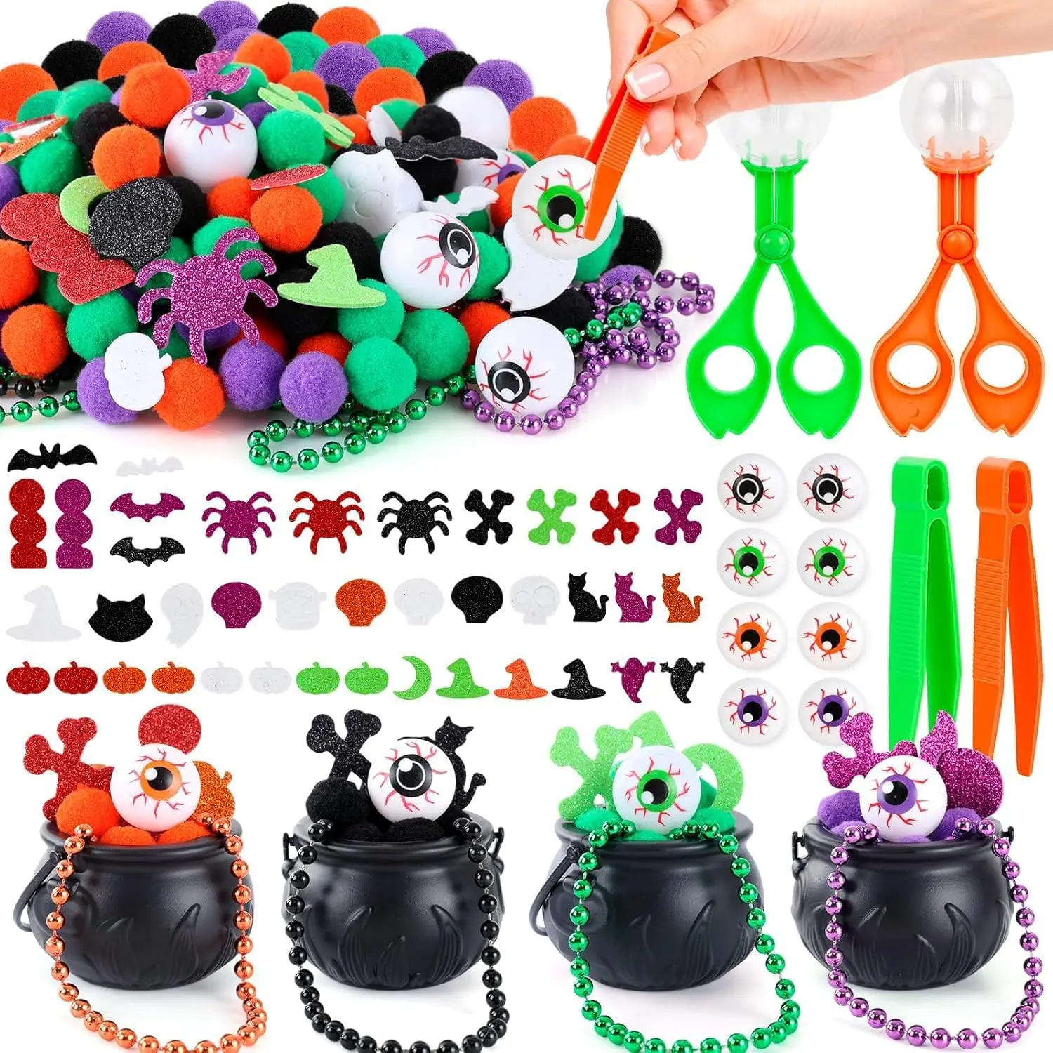 160 Pcs Halloween Witch Sensory Bin Items Halloween Pot Candy Holder Counting Sorting Mini Witch Cauldron Sensory Bin Filler Fine Motor Horror Counts for Counting Sorting