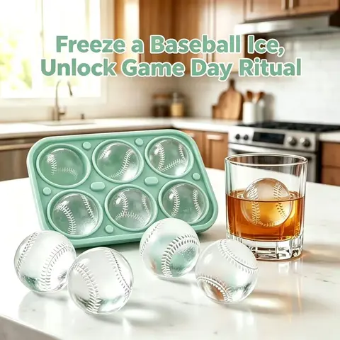 Large 6-cavity thick silicone baseball ice mold set, reusable, bar tool suitable for whiskey and various beverages; a great gift for men, fan gifts, and a party essential for Father’s Day.