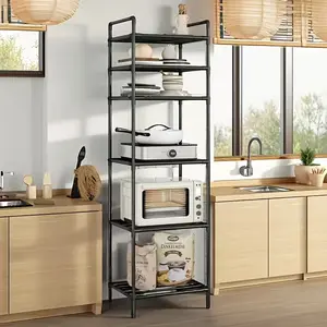 Metal Storage Rack, Multi-Layer Floor Standing Organizer, Space Saving Vertical Shelf for Kitchen Bathroom Microwave