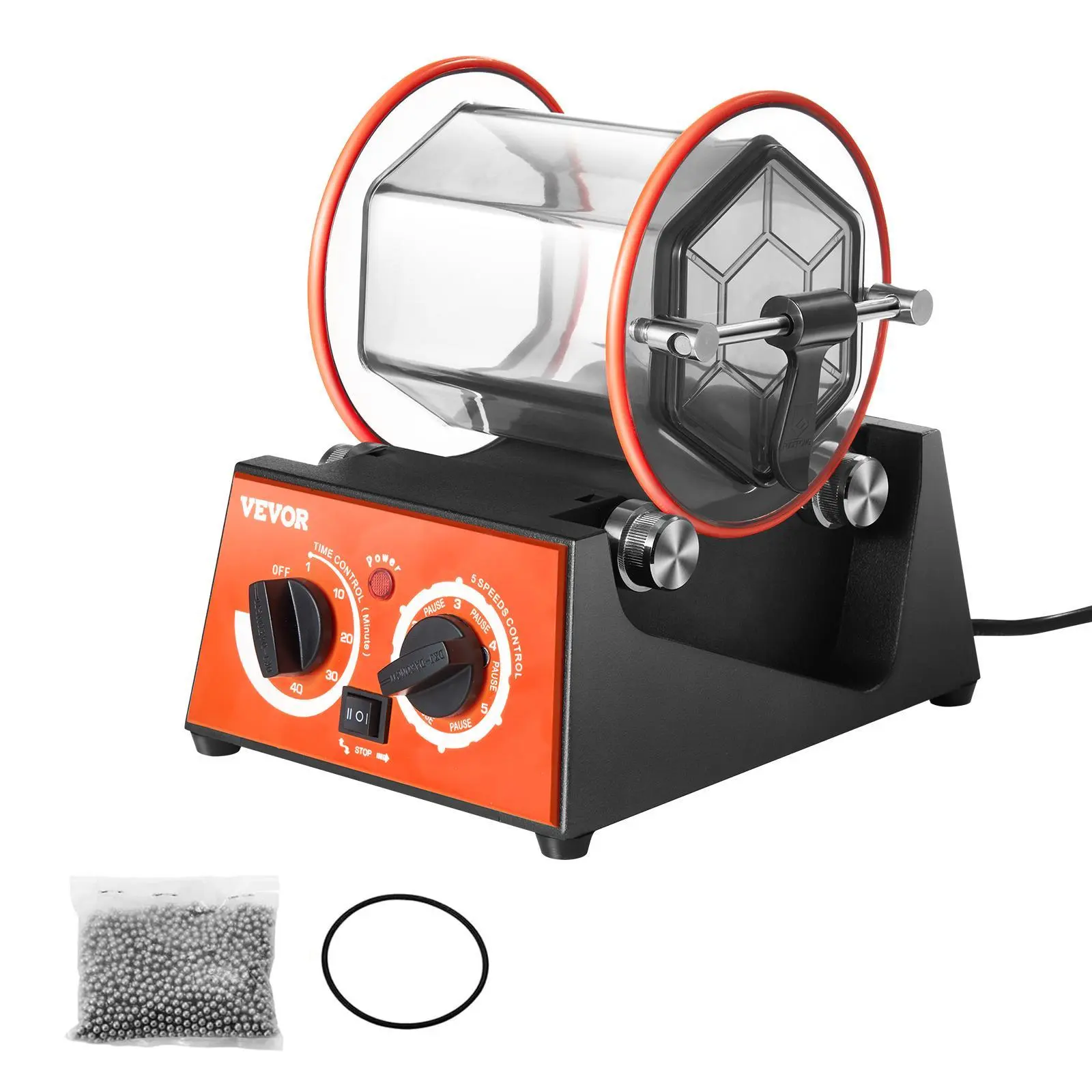 【Summerfinds】VEVOR Jewelry Polisher Tumbler - 6.6lbs/3kg Capacity Mini Rotary Machine with 0-60min Timer, 5 Speeds, Bidirectional Rotation, Iron-Zinc-Polycarbonate Build, Adjust Working Time & Speed for Gemstones, Coins, Adjust Working Time And Speed